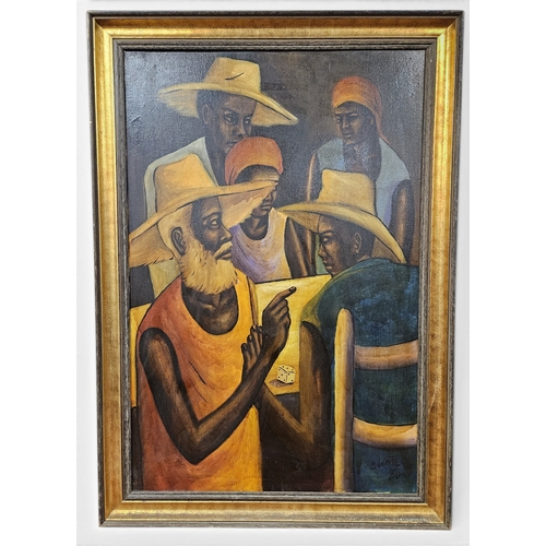 29 - E Waltz. A 20th Century Oil on Canvas of Men playing Dice, signed LR. 90 x 60 cm approx.