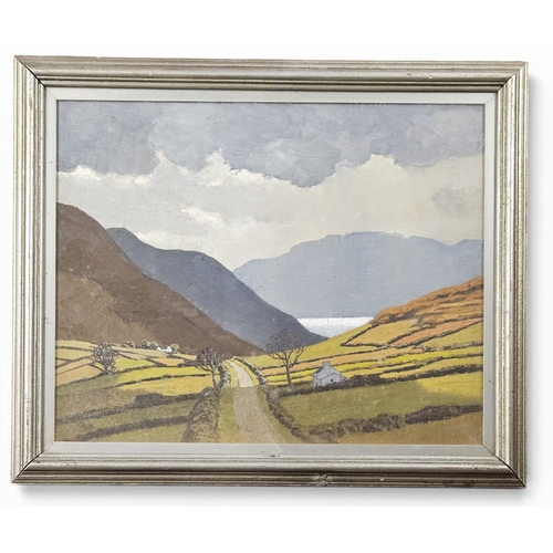 35 - A 20th Century Oil on Board by Cyril Walton Bion 1899 - 1976 of a Valley scene with lake in the dist... 