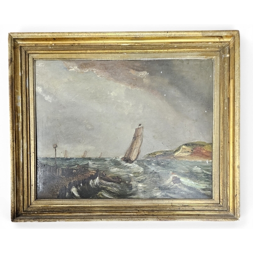 38 - A 19th century Oil on Tin of Boats on Choppy Seas, no apparent signature. 47 x 60 cm approx.