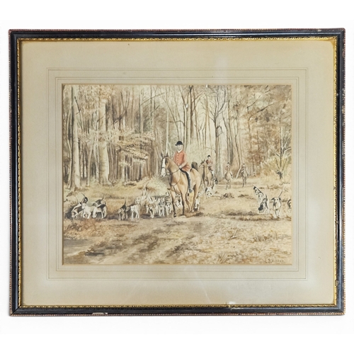 39 - LB Hopson. A 20th Century Watercolour of a Hunt in a Wooded area signed LR. 22 x 28 cm approx.