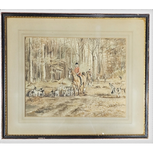 39 - LB Hopson. A 20th Century Watercolour of a Hunt in a Wooded area signed LR. 22 x 28 cm approx.