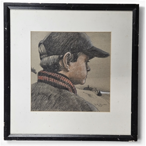 41 - Martin Gale. A study for Cliff Walk, Conte. 26.7 x 26.7 cm approx. 1995.
