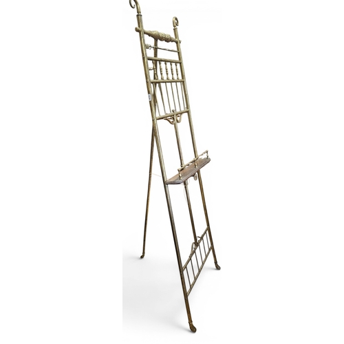 43 - A good 19th Century Brass Easel with timber shelf.