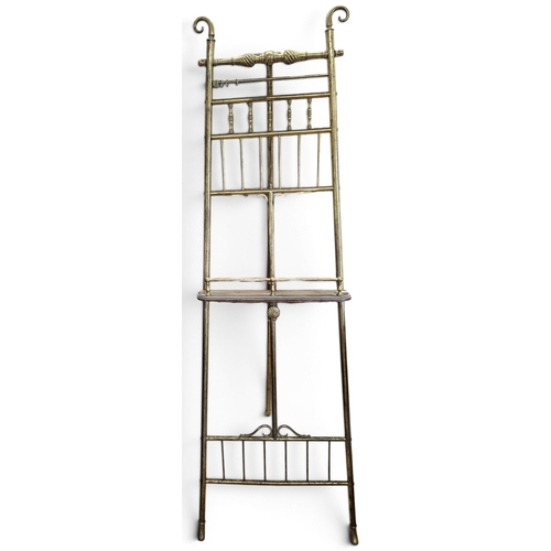 43 - A good 19th Century Brass Easel with timber shelf.