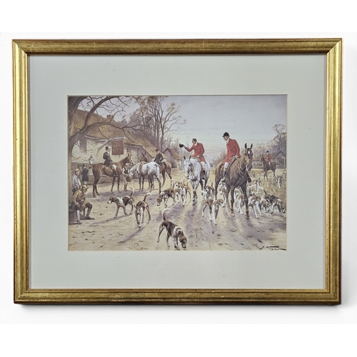 36 - After G Wright. A good pair of 20th Century coloured Hunting Prints in good gilt frames. 36 x 45 cm ... 