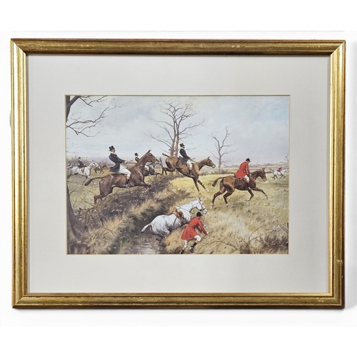36 - After G Wright. A good pair of 20th Century coloured Hunting Prints in good gilt frames. 36 x 45 cm ... 