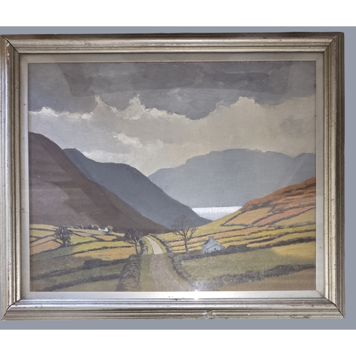 35 - A 20th Century Oil on Board by Cyril Walton Bion 1899 - 1976 of a Valley scene with lake in the dist... 