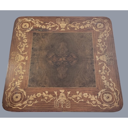 54 - An early to mid 19th Century Rosewood and Inlaid square Side Table with profusely inlaid outline. 60... 