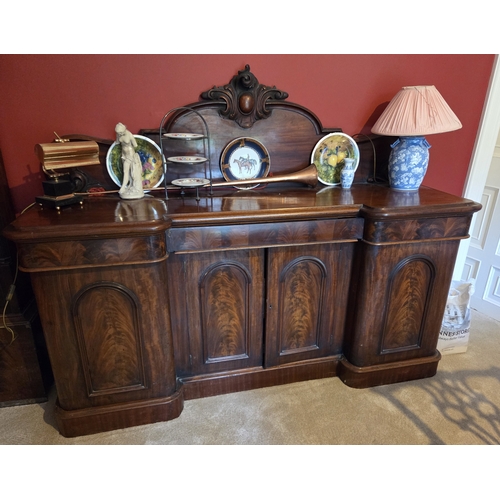 768 - A 19th Century Pedestal Sideboard with carved back. W 197 x D 60 x H 152 cm approx.
