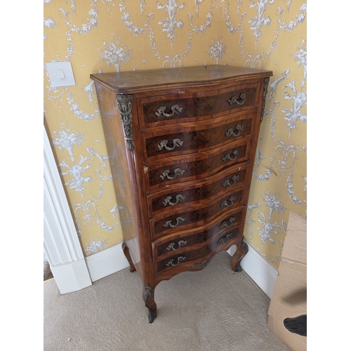 769 - A 20th Century Rosewood and Veneered serpentine fronted Tallboy Chest.
W 66 x D 40 x H 115 cm approx... 
