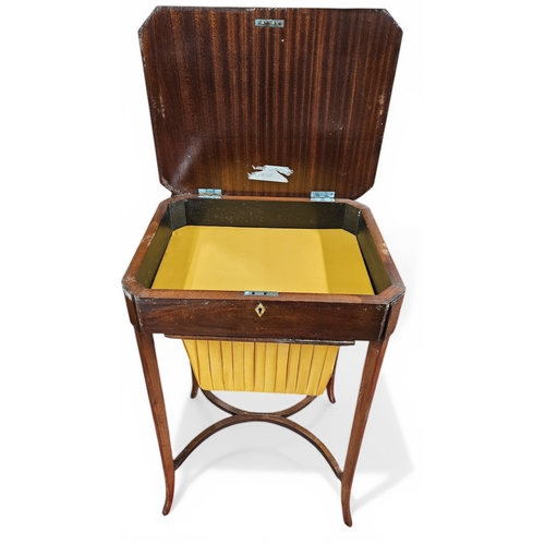 13 - A late 19th early 20th Century Mahogany and Inlaid Work Table with lift up lid. 
46 x 37 x H 71 cm a... 