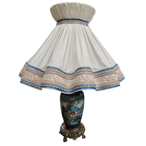 53 - A fantastic pair of early 20th Century Cloisonne Table Lamps on turquoise ground depicting floral ou... 
