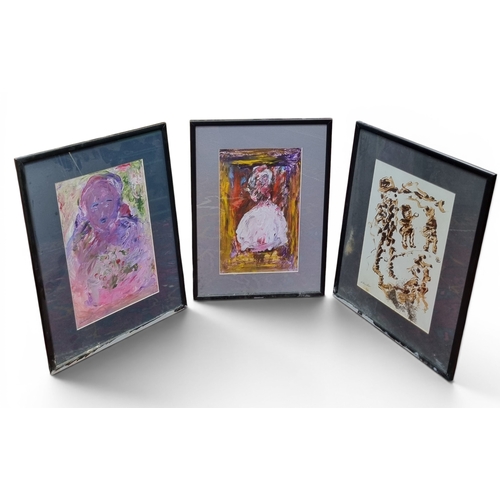 36 - Hymie Danker. Three Abstract Oils on Paper. All Signed. 32 x 20 cm approx.