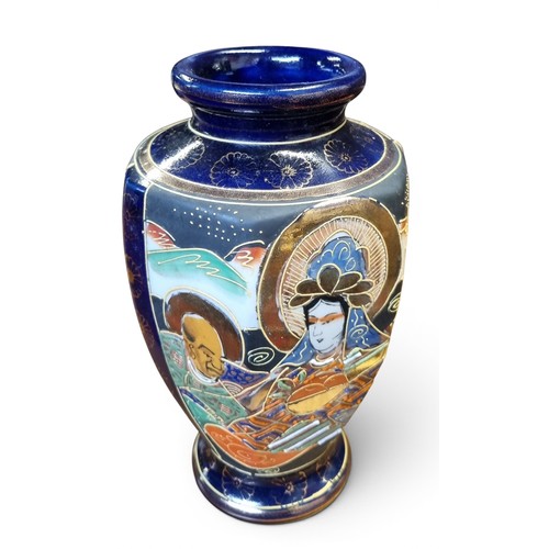 58 - A good pair of Satsuma hand painted Vases depicting Women and Men in panel decoration along with ano... 