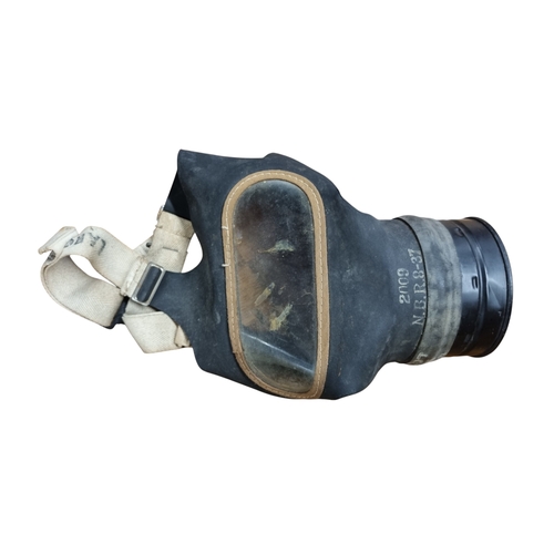 29A - A War time Gas Mask along with an Aynsley glass platter.