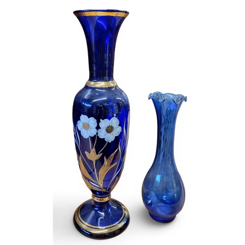 38 - A quantity of blue Glassware to include a large Opaline glass vase, a Mary Gregory style hand painte... 