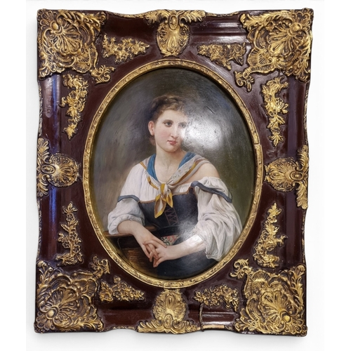 1 - A 20th Century Oil on Panel of a beautiful Woman in a highly ornate frame. 46 x 35 cm approx.