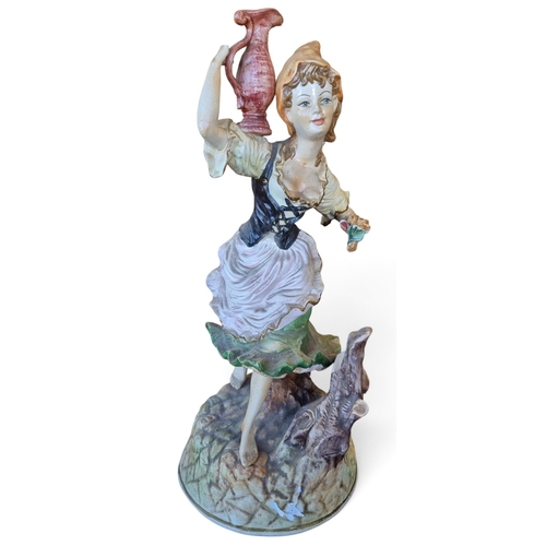 14 - A Capodimonte style Figure along with another (af). H 57 cm approx.