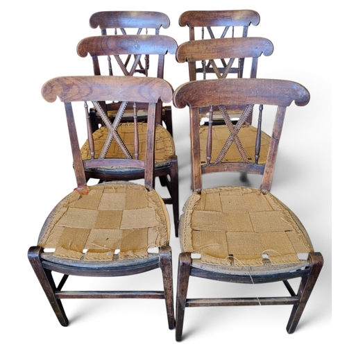 19 - A set of twelve 19th Century Elm Provincial Chairs with x framed backs, square tapered supports and ... 