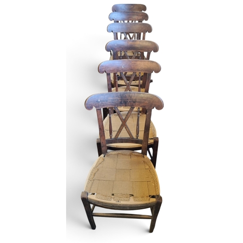 19 - A set of twelve 19th Century Elm Provincial Chairs with x framed backs, square tapered supports and ... 