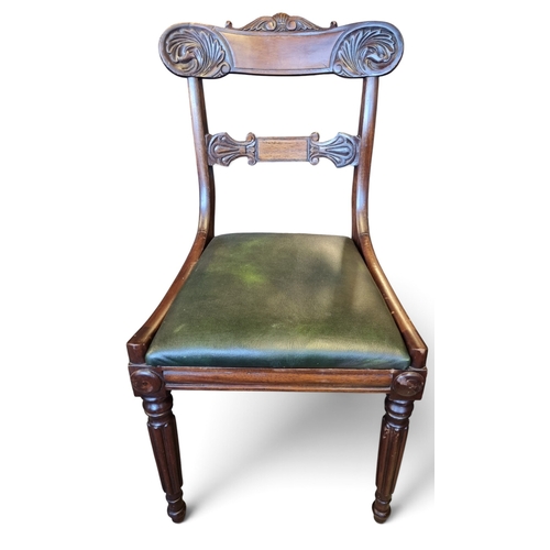 31 - A good set of eight William the IV Dining Chairs  with highly carved backs on turned reeded supports... 
