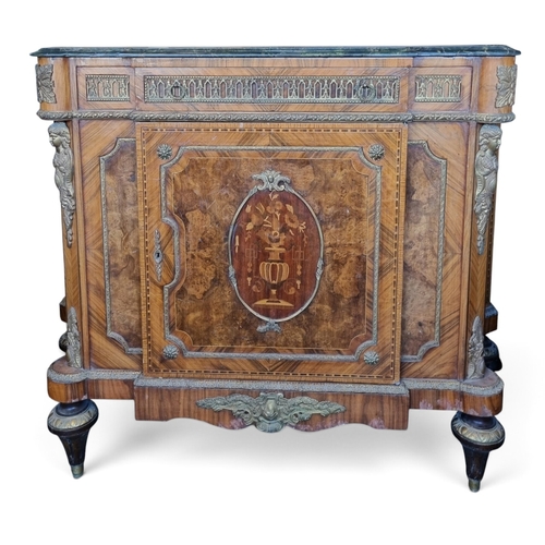 40 - An extremely large and heavy Walnut and Veneered Side Cabinet with Brass and ormolu mounts and Marbl... 