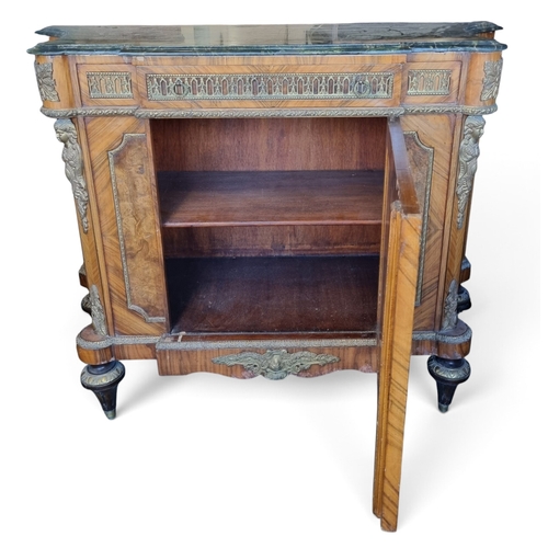 40 - An extremely large and heavy Walnut and Veneered Side Cabinet with Brass and ormolu mounts and Marbl... 