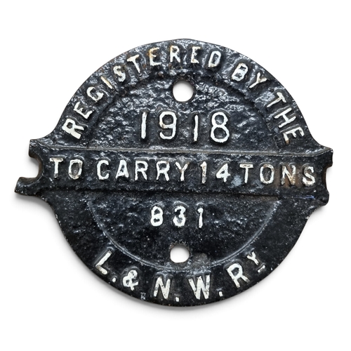 A god vintage Cast Iron Railway Wagon Registration plate for LNWR. To carry 14 tons. 1918. 19 x 16 cm approx.