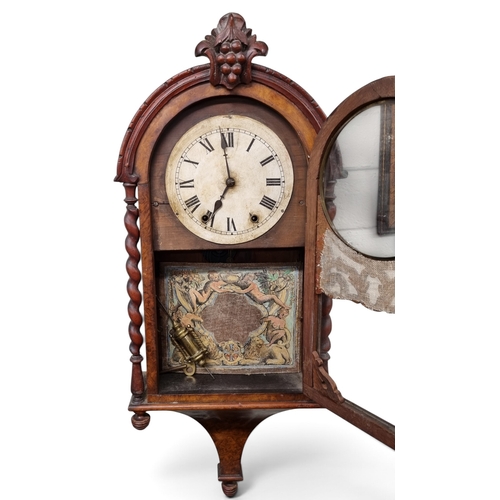 7 - A 19th Century Walnut Wall Clock with hand painted central engraved panel.
H 90 x W 38 x D 13 cm app... 