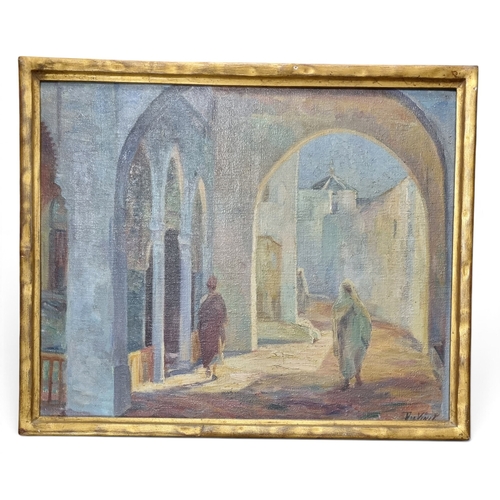 63 - P de Vink. An early to mid 20th Century Oil On Canvas of figures in a street scene, signed LR with i... 