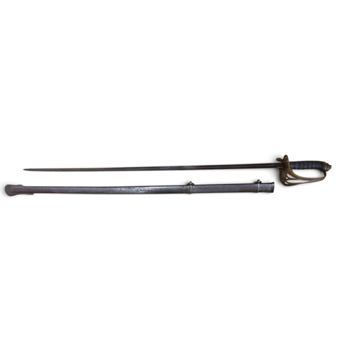 106 - A British 1845 model Infantry Officers Sword with gothic style pierce Brass hilt and a wire bound an... 