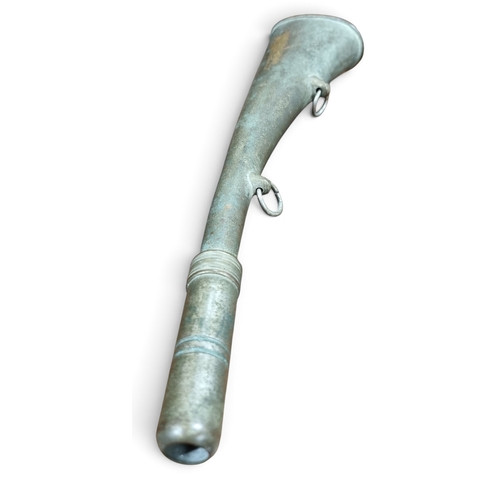 122 - A 19th Century Grouse Beaters Horn. Appears to be chrome plated over brass. L 30 cm approx.