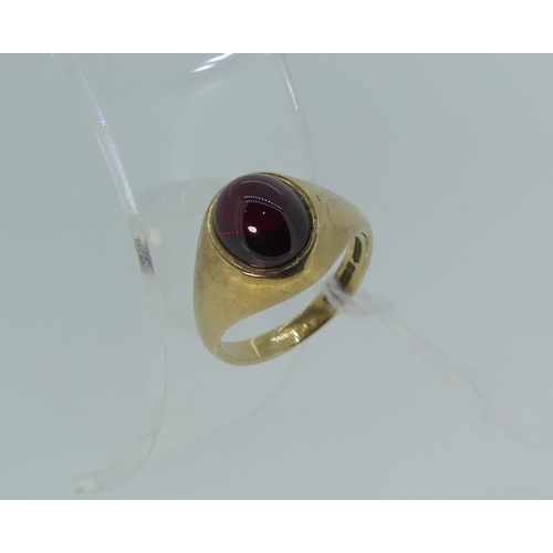 110 - A 9ct yellow gold Gentleman's signet Ring, with centre set with a cabochon synthetic ruby, Size W½.