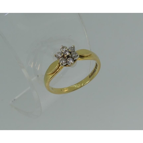 114 - A small three stone diamond Ring, mounted in 18ct yellow gold, Size K, together with a small diamond... 