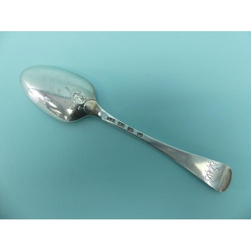 19 - A George II silver picture back Table Spoon, makers mark indistinct but hallmarked London, 1758, ini... 