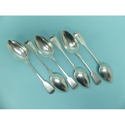 41 - A set of six George IV silver fiddle pattern Table Spoons, by William Eley, hallmarked London, 1825,... 