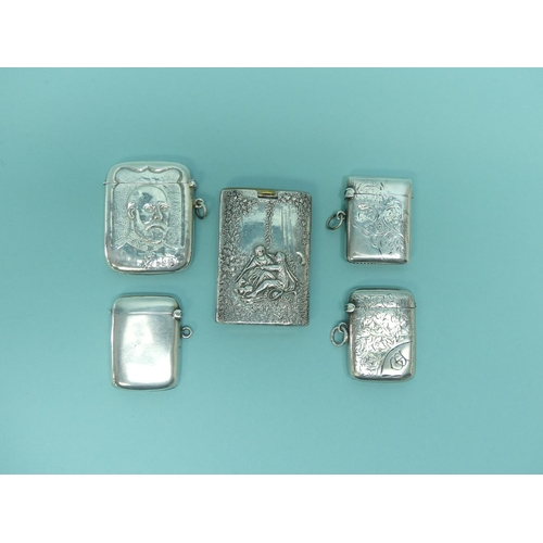 52 - Three Edwardian silver Vesta Cases, hallmarked Birmingham, 1903, 1907 and 1908, together with a Cont... 