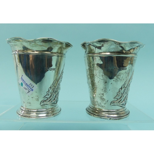94 - A pair of Edwardian silver Vases, by Henry Matthews, hallmarked Chester, 1905, in the form of beaker... 