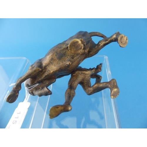 115 - A Continental patinated bronze of a Matador and Bull, the bull 4¾in (12cm) nose to tail, crack where... 