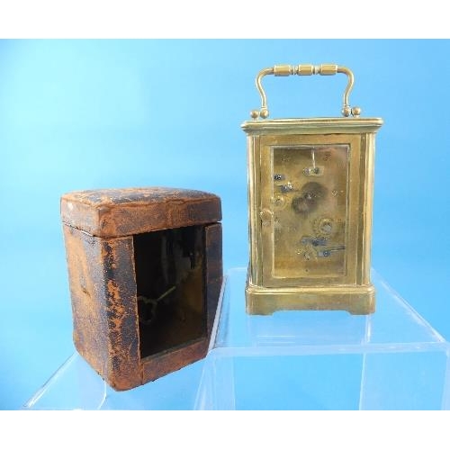 124 - A French gilt brass Carriage Clock with Alarm, with carry case and key, clock not in working order, ... 