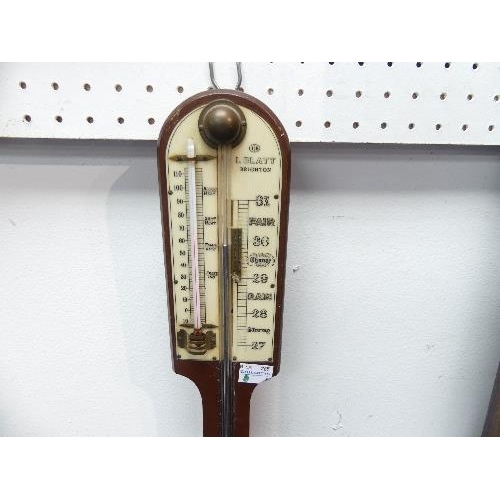 125 - Georgian mahogany stick Barometer, signed 'Blatt Brighton', 35in (89cm) high.