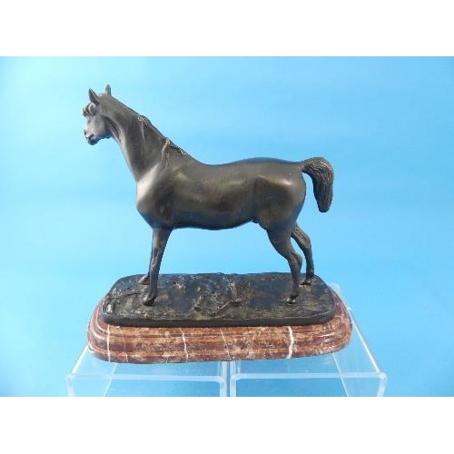 130 - After P. J. MENE, a 20th Century patinated bronze figure of a Stallion Horse, standing on a naturali... 