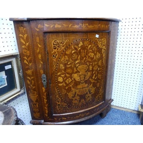 137 - A 19th century Dutch rosewood and marquetry Corner Vitrine Cabinet, the marquetry with vases, flower... 