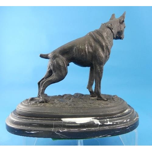 198 - After P. J. MENE, a 20th Century bronze figure of a Boxer Dog, standing alert on an oval base, signe... 