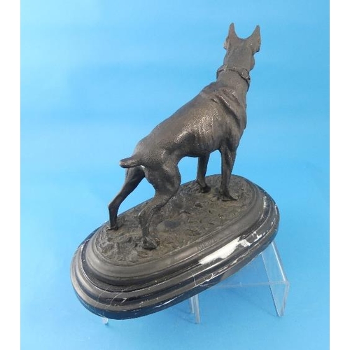 198 - After P. J. MENE, a 20th Century bronze figure of a Boxer Dog, standing alert on an oval base, signe... 