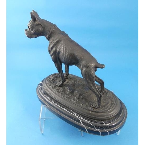 198 - After P. J. MENE, a 20th Century bronze figure of a Boxer Dog, standing alert on an oval base, signe... 