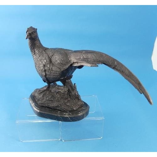 200 - After JULES MOIGNIEZ, a 20th Century bronze figure of a Pheasant, on a naturalistic base, signed JUL... 