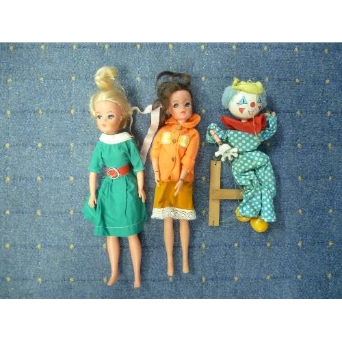 223 - Sindy; Two 1970's Figures, 033055X Blond hair and 033050X Brunette, together with a quantity of vint... 