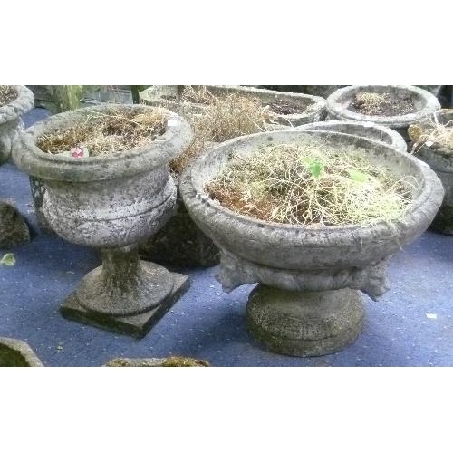 258 - A pair of vintage reconstituted stone garden Urns, of classical form, 18in (40.5cm) diameter x 18in ... 