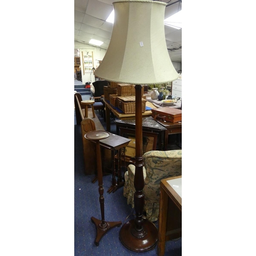 300 - A button back Nursing Chair, together with a mahogany standard lamp and plant stand on tripod base (... 